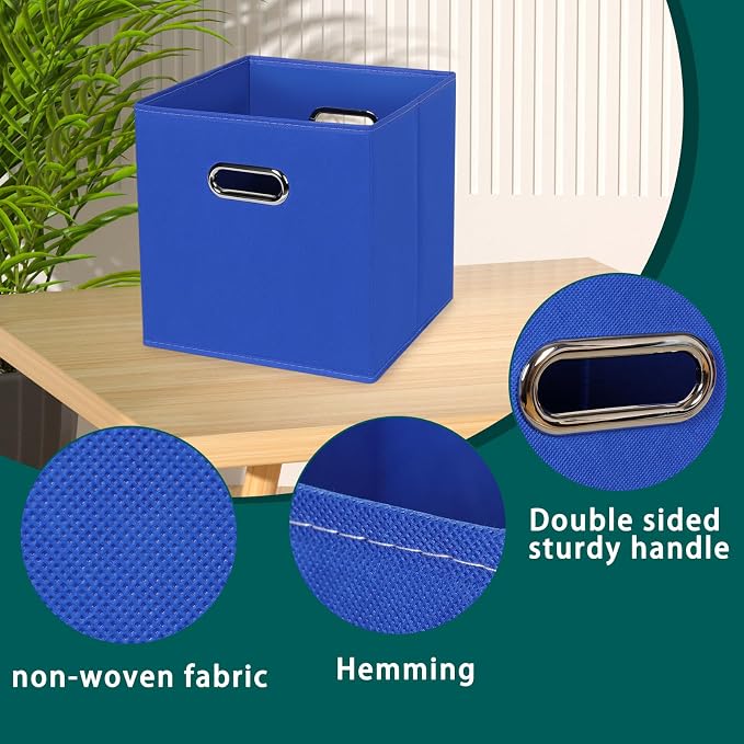 Black Foldable Storage Cubes Bins, Fabric Storage Box Cubes Organizer Baskets with Dual Handles for Home Organizer,Set of 3,(Dark Blue)
