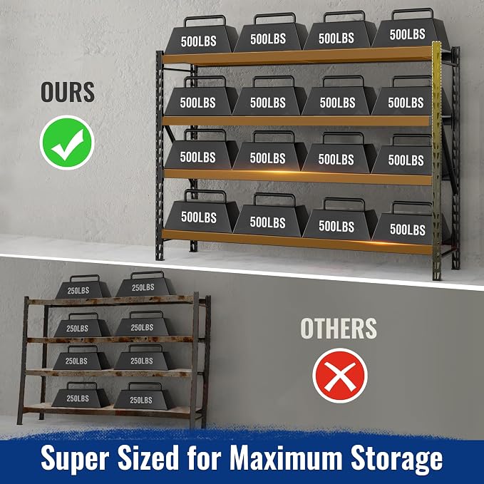 WORKPRO 77" Garage Shelving Unit, 8000LBS Heavy Duty Metal Storage Rack, Extra Wide Adjustable 4-Tier Shelves for Warehouse, Basement, and Garage, 77" W X 24" D X 72" H, Black