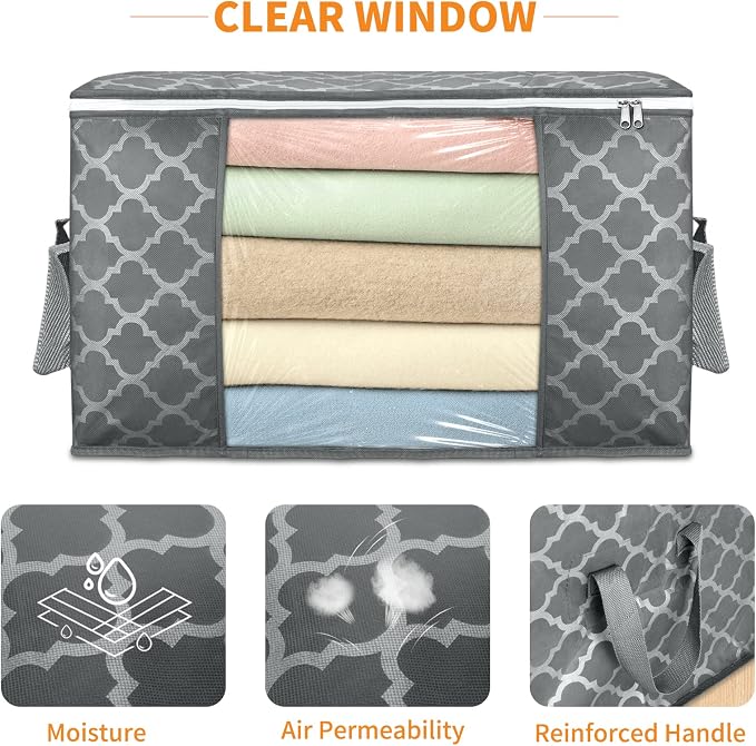 90L Large Storage Bags, 6 Pack Clothes Storage Bins Closet Organizers | Foldable Storage Containers, with Reinforced Handle, for Clothing, Blanket, Comforters, Bed Sheets, Pillows and Toys,Pattern