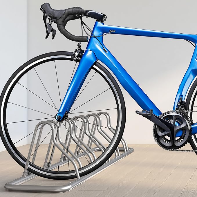 Simple Houseware 5-Bike Adjustable Floor Storage Rack for Garage, Silver | Bicycle Parking Stand Organizer for Road and Kids Bikes