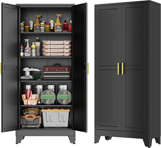 GAIOUS 71''Tall Metal Garage Storage Cabinet,File Cabinet with Door and Adjustable Shelves, Outdoor Steel Tool Cabinet for Home,Office,Warehouse,Garage,Black