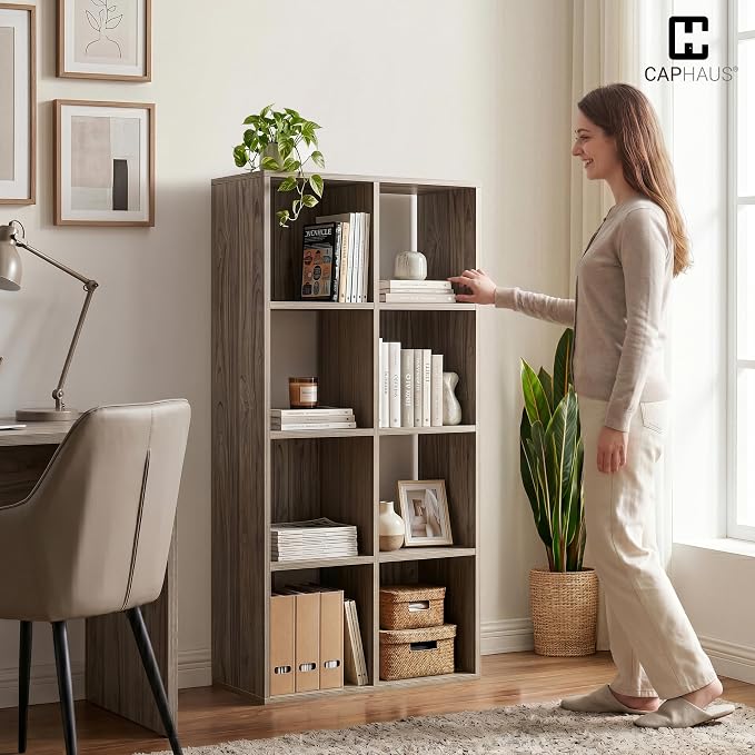 CAPHAUS 8-Cube Storage Organizer Shelf Bookcase, Dark Grey, 11-Inch
