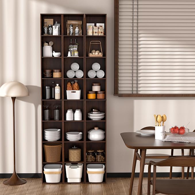 8-Cube Storage Organizer Bookcase, Tall Narrow Bookshelf for Home Office (Dark Brown)