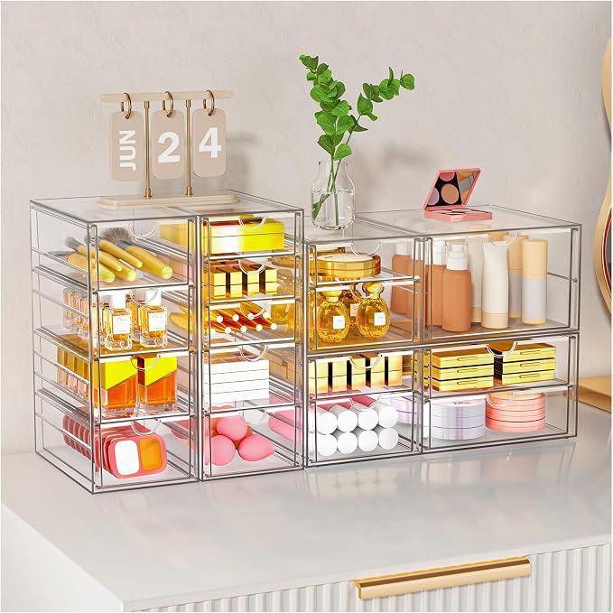 Stackable Storage Drawers, Acrylic Organizers,7 Drawers | Makeup Organizer, Bathroom Organizers and Storage, Plastic Bins for For Vanity, Undersink, Pantry