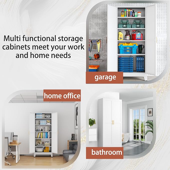 PAOFIN Kitchen Pantry Storage Cabinet with Doors and Adjustable Shelves, Metal ClosetMaid Food Pantry Cabinets, 75" Tall Freestanding Cupboard for Kitchen, Laundry or Utility Room, White