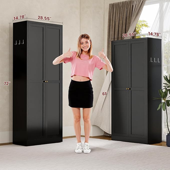 AQY Kitchen Pantry Cabinet,61" Black Pantry Storage Cabinet with 4 Tier Adjustable Shelves and 2 Doors,Freestanding Cupboard,Metal Pantry Cabinets with Handle for Living Room Kitchen Assembly Required
