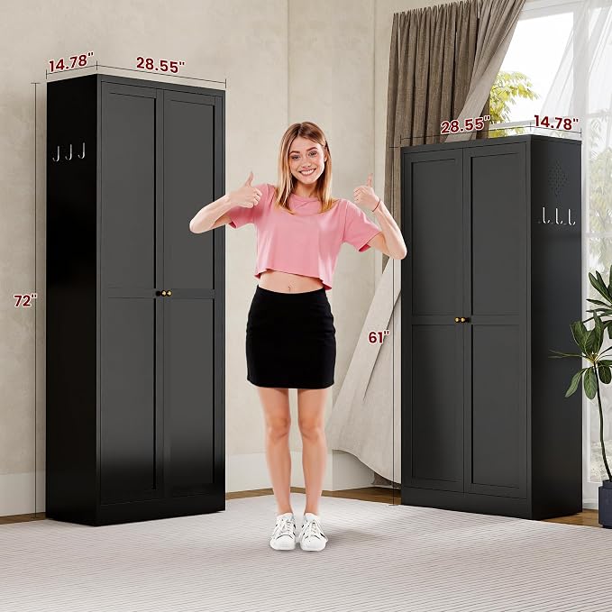 AQY Kitchen Pantry Cabinet,72" Black Pantry Storage Cabinet with 5 Tier Adjustable Shelves and 2 Doors,Freestanding Cupboard,Metal Pantry Cabinets with Handle for Living Room Kitchen Assembly Required