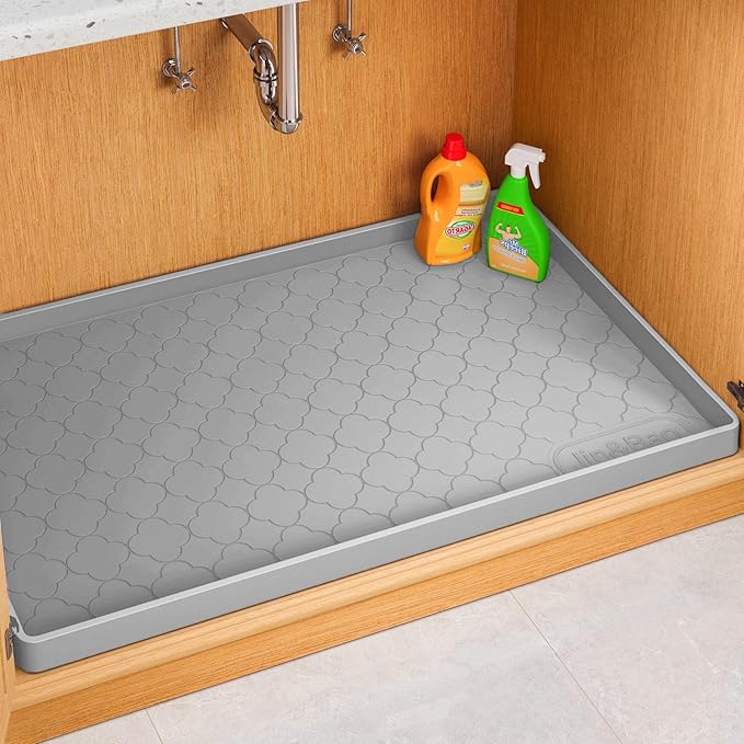 Jin&Bao Under Sink Mat 31" x 19" Waterproof Silicone Cabinet Kitchen Liner | Silicone under kitchen sink mat,cabinet protector,bathroom shelf liner,raised edge,anti-slip,easy to clean & dishwasher safe