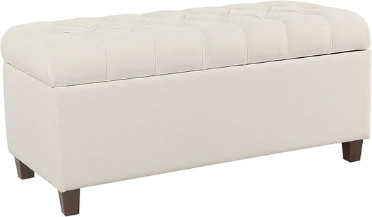 Homepop Home Decor | Tufted Ainsley Button Storage Ottoman Bench with Hinged Lid | Ottoman Bench with Storage for Living Room & Bedroom, Soft Cream, Textured Neutral