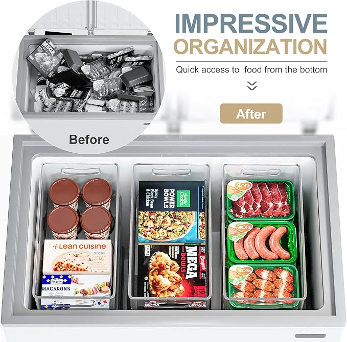 Heyuzb 8 PACK Freezer Organizer Bins Fridge Organizers and Storage Stackable Refrigerator Organizers Bins with Side Handles Clear Storage Bins for Pantry, Under Sink, Kitchen Cabinet