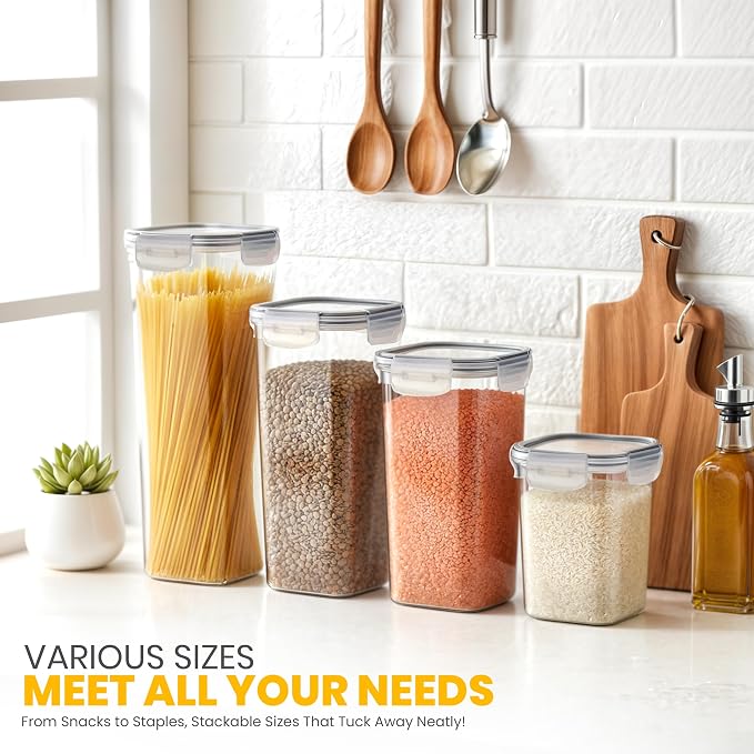 KICHLY Plastic Airtight Food Storage Containers Sets with Lids, 24 Pack | BPA-Free Kitchen Pantry Organizers and Storage for Cereal, Flour, Sugar & Dry Food