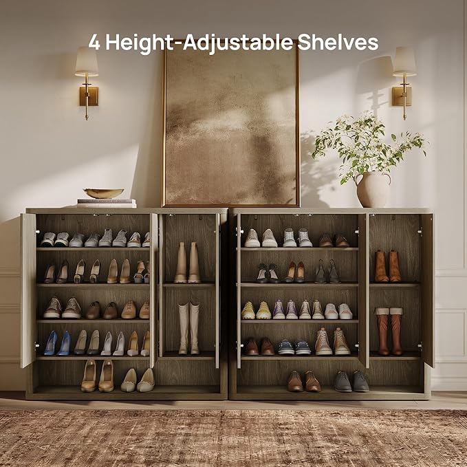 SICOTAS Shoe Cabinet 47.2" Wide Freestanding Hidden Shoe Storage Cabinet with 3 Doors & 4 Adjustable Shelves Tall Modern Shoes Rack Organizer Cabinets Storage for Entryway Hallway Living Room Entrance