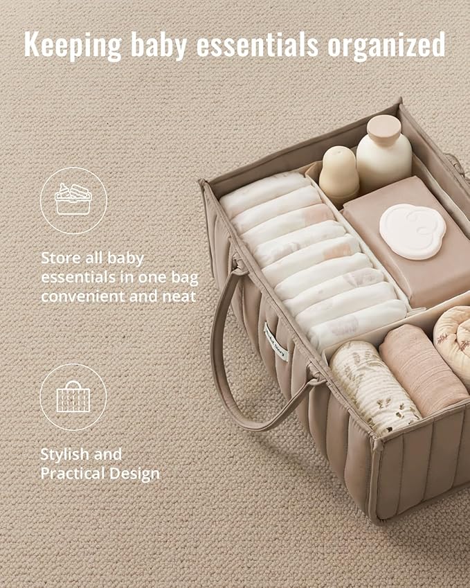 Blissful Diary Baby Diaper Caddy Organizer, Stylish Storage Basket for Newborn Essentials and Diaper Station, Gift for Baby Shower and Registry Must-Have, Mocha Brown