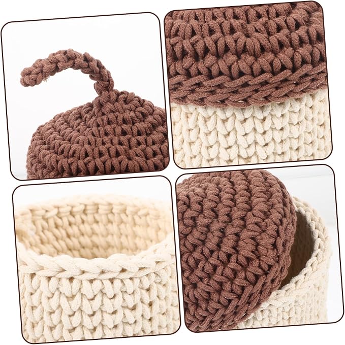 Hemobllo Handwoven Cotton Rope Storage Basket Decorative Organizer for Home Kitchen Bathroom Large Capacity Tabletop Display Container Natural Color Woven Basket for Tidying and Storage