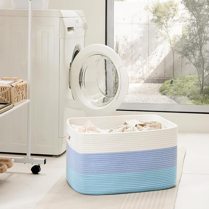 Artfeel Blanket Basket,Rectangle Woven Baskets for Storage,100L Laundry Basket for Decorative Nursery Blanket,Toys,Dirty Clothes and Magazine in Shelves,Baby Room,and Living Room