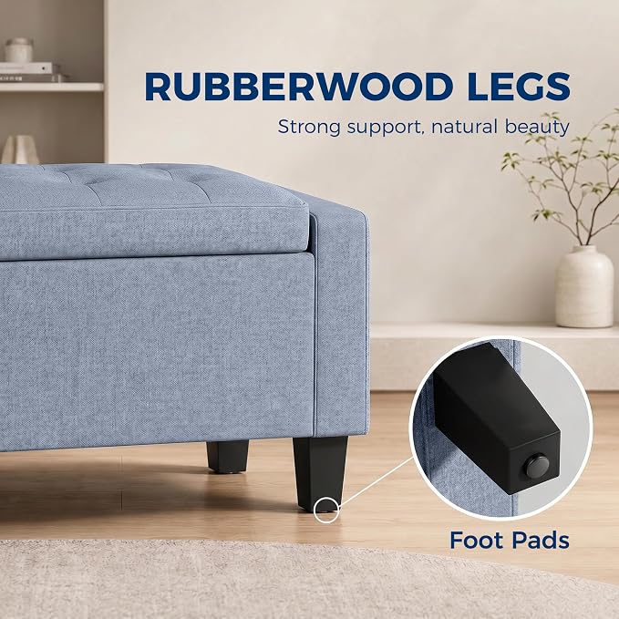 HOMCOM 36.6" Tufted Fabric Rectangular Storage Ottoman Bench Dark Gray | With Armrests, Wooden Legs, Holds up to 528 lbs, for Entryway Living Room Bedroom