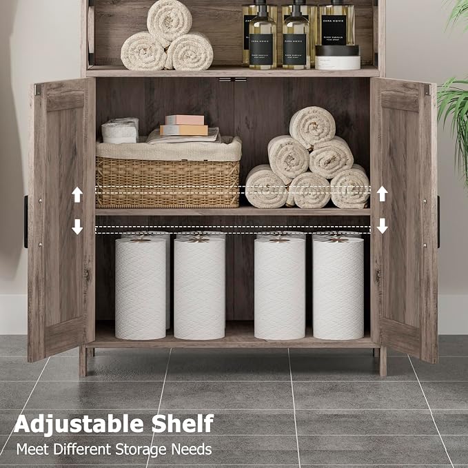 Homhedy Farmhouse Bathroom Storage Cabinet with Doors, Small Floor Cabinet | Toilet Paper Cabinet with Adjustable Shelf, Freestanding Storage Cabinet for Kitchen/Laundry/Living Room, 24"W, Greige