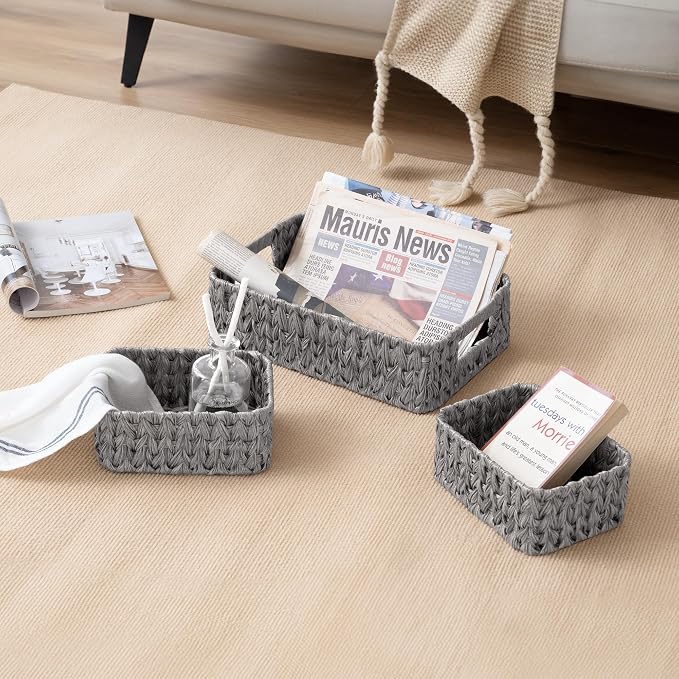 Granny Says Small Wicker Baskets For Organizing, Wicker Storage Baskets | Small Woven Storage Baskets for Shelf, Rattan Basket For Organizing, Wicker Basket Set, 3-Pack Small Waterproof Baskets