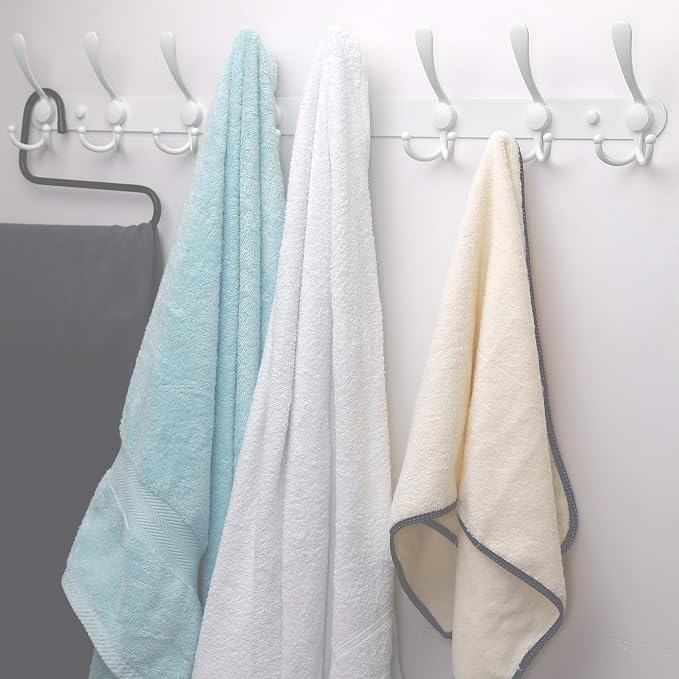 Dseap Coat Rack Wall Mount - 29.5” Long 8-Tri-Hooks Heavy Duty Coat Hanger Rail Wall Hooks for Hanging Coats Hats Clothing Clothes Purse Mudroom Entryway, White