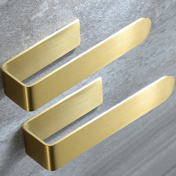 Taozun Gold Towel Bar Adhesive 2 Pack Brass Finish | No Drill, Strong Hold, Brushed Brass Finish, Looks High-End, Rustproof, 2 Pack For Multiple Spaces