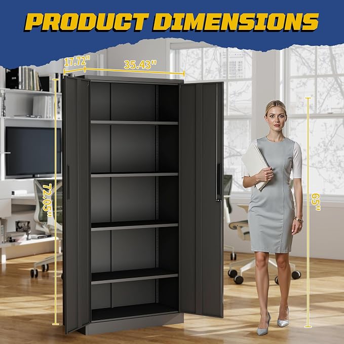 Metal Garage Storage Cabinet, 72" Steel Tool Cabinets with Lock | Tool Cabinet Utility Cabinets for Garage, Kitchen, Home Office, School, Shop, Office Cabinet with Adjustable Shelves