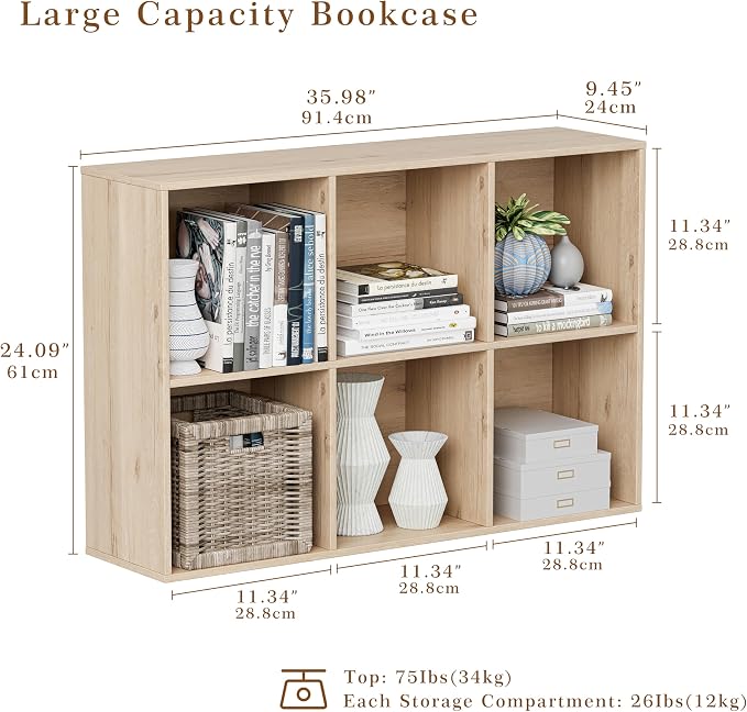 VDNEND Wooden Cube Storage Organizer with Closed Back Panel, 11in Cube Shelf Opening, Bookshelf, Display Shelf,Closet Cabinet for Home and Office (White Oak, 6-Cube 35.98L*9.45W*24.09H)