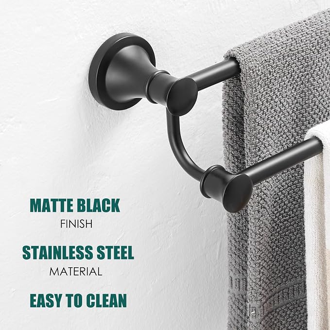 Hoimpro Double Towel Bar Towel Rack for Bathroom Holder Wall Mounted Black | Adjustable 16-26 In,Matte Black Wall Mounted, Stainless Steel, Rustproof, Towel Bar Rod Hanger Hardware Accessories Hotel