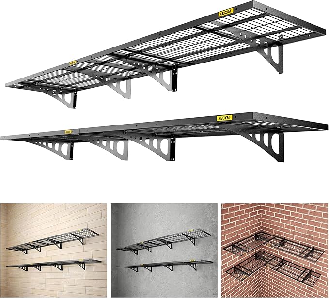 Aecxm 1.64x4ft 4Pack Wire Shelving Unit Heavy Duty Garage Storage Shelves Wall Mounted Black 1120lbs Load Capacity（20-inch-by-48-inch）