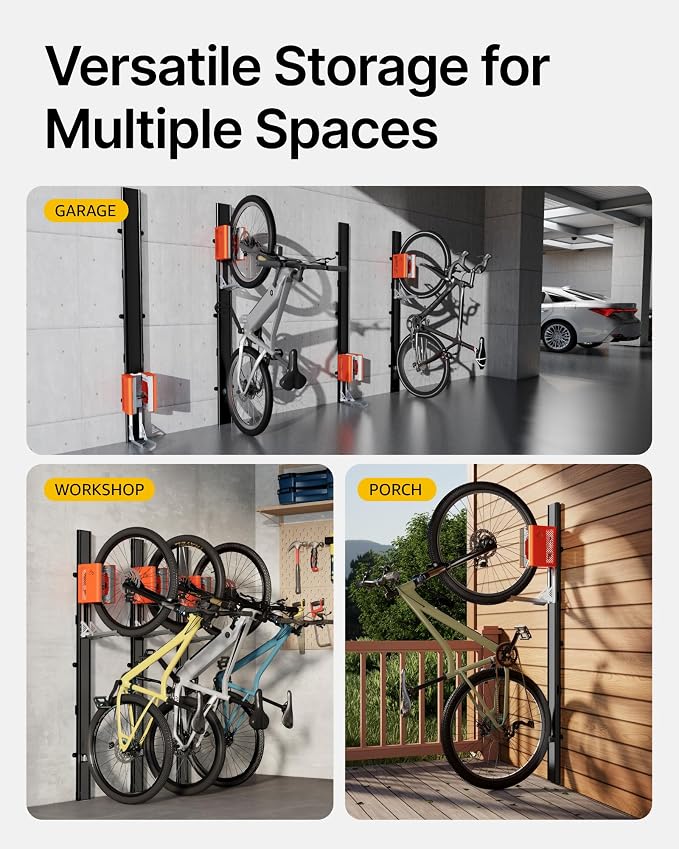 monTEK Automatic Lift Bike Rack Up to 71LBS, BO | Heavy-Duty Vertical Wall Bike Rack,Fits 24-29" Tires,Effortless Lifting,Easy Install,Space-Saving Storage for Garage,Shed