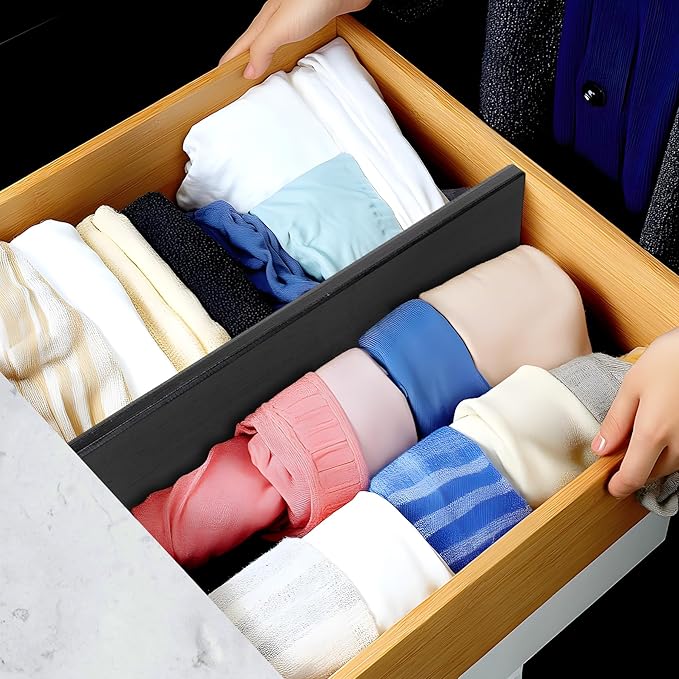 Utoplike Bamboo Drawer Dividers Large, 4" High Kitchen Drawers Organizers | For Utensils, Clothing，Spring Loaded, Works in Bathroom, Dresser, Desk, 4 PCS, Black, Fit for 18.6" to 20.6" Inner Drawer
