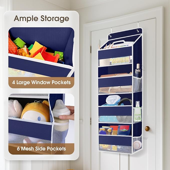 1Pack Over The Door Organizer Large Capacity Hanging Storage Room Organizer | 40 lb Capacity, Ultra-Sturdy, Foldable, Mesh Design with Clear Window, Space-Saving Organizer for Pantry, Nursery & Closet