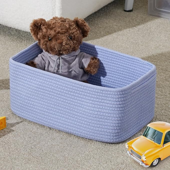 3-Pack Storage Baskets for Organizing | Woven Shelf Toy Basket | Rope Baskets for Gifts Empty | Closet Organizer Bins with Handles | Cube Decorative Box | 11.8×7.8×5.1”|Sky Blue