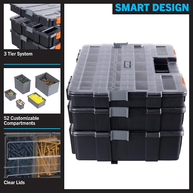 Stalwart Tool Box Organizer - 3-in-1 Portable Small Parts Organizer, Gray