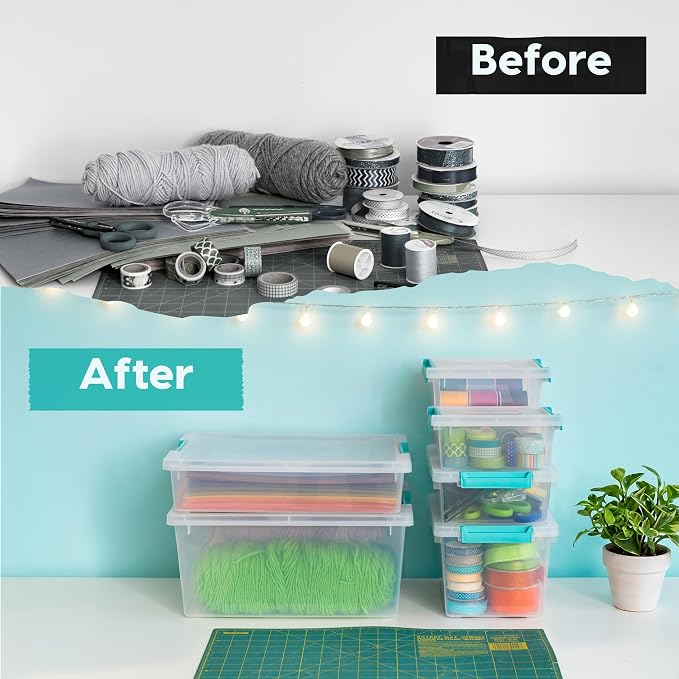 IRIS USA Storage Bins with Lids |Made in USA| 12 Qt - (4-Pack) - Clear | Sensory Craft Organizers, Plastic Clip Box Totes, Flat Containers for Organizing Paper, Office, Art & Study Supplies