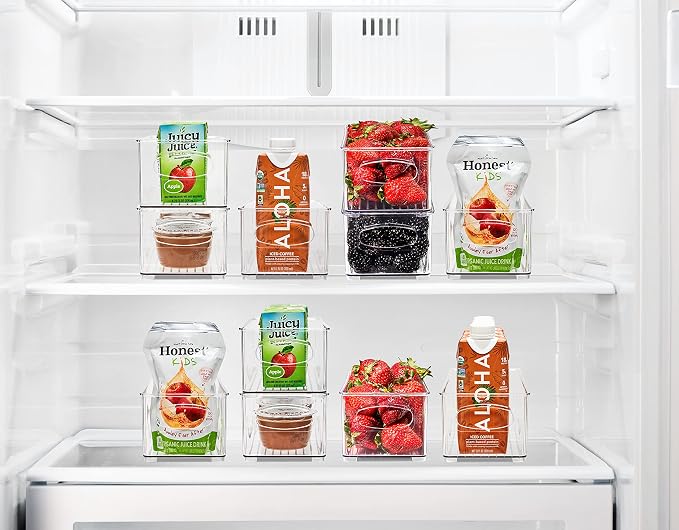 Sorbus Stackable Refrigerator Organizer Bins - Clear Storage Bins for Kitchen Pantry, Freezer & Fridge Organization - Food Organizing Plastic Containers with Handles for Countertops & Drawers (4 Pack)