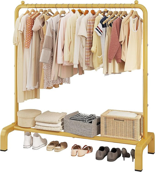 Metal 43.3 Inches Garment Rack with Bottom Shelf Clothing Rack for Hanging Clothes Coats Skirts Shirts Sweaters Gold | Metal 43.3 Inches Garment Rack Clothing Clothes Rack with Bottom Shelf for Hanging Clothes Coats Skirts Shirts Sweaters Gold