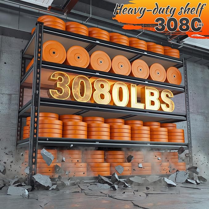 REIBII 48" W Garage Shelving 3080LBS Storage Shelves 5 Tier Industrial Shelving Adjustable Metal Storage Shelves for Garage, Basement, Warehouse, Commercial, Easy Assemble, 48" W x 72" H x 24" D, 4PC