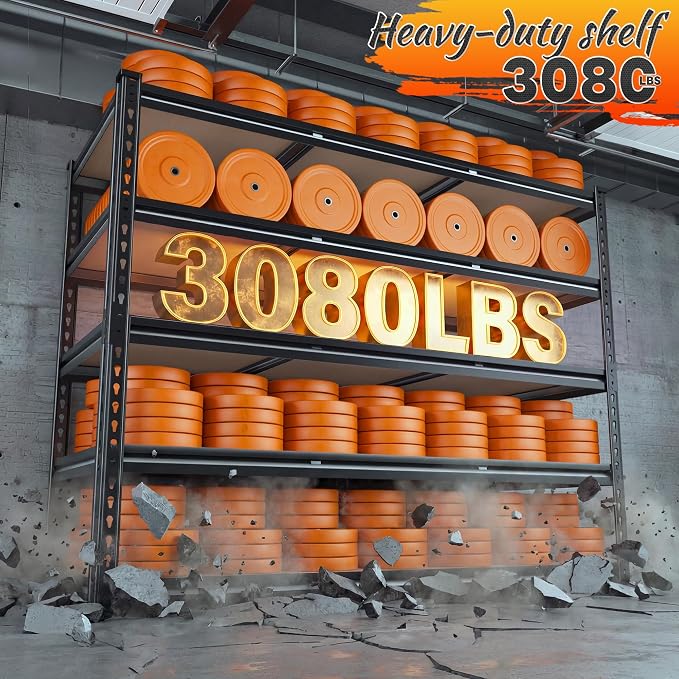 REIBII 3080LBS Garage Shelving for Warehouse, 5 Tier Heavy Duty Shelving | 48"W x 24"D x 72"H, 5-Tier Adjustable Shelves, Freestanding, Solid Steel Frame, Rust-Resistant, Tool-Free Easy Assembly