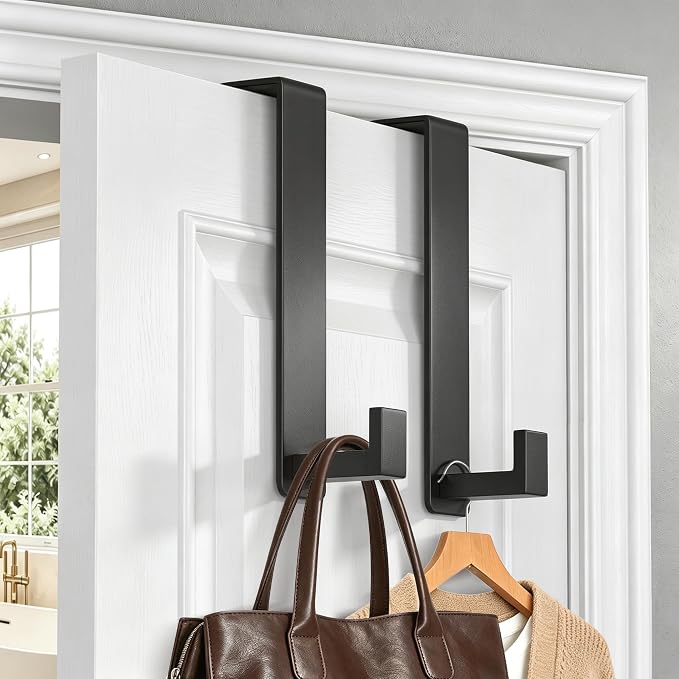 WUIVIUT Extended Over Door Hooks, Heavy-Duty Coat Rack for Hanging, Metal No Drill Hook for Door (L Shape 2 Pack, Fits 1-3/4'' Thick)