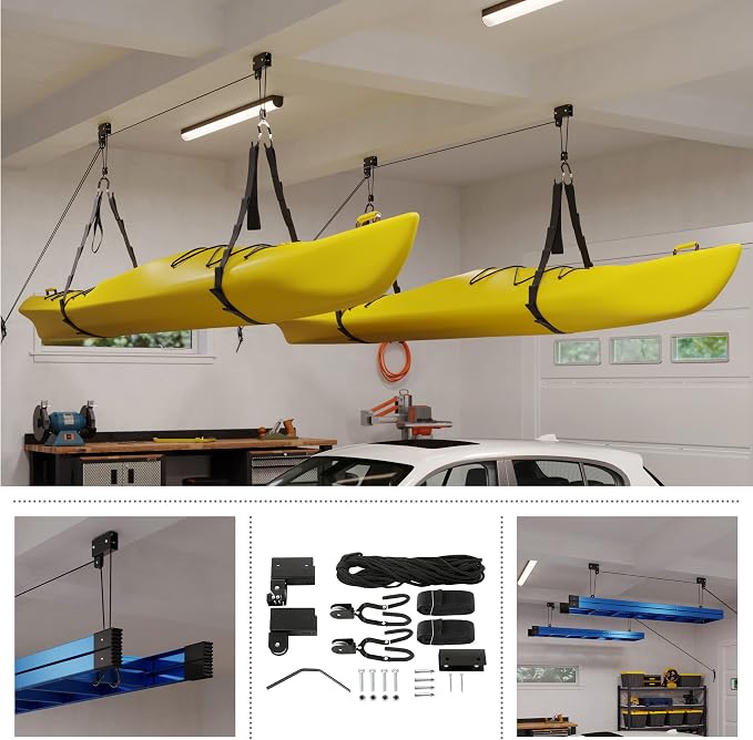 RAD Sportz Kayak Storage Hoist - Overhead Pulley System with 125lb Capacity for Canoes, Bikes, Ladders, and More - for up to 12-Foot Ceilings