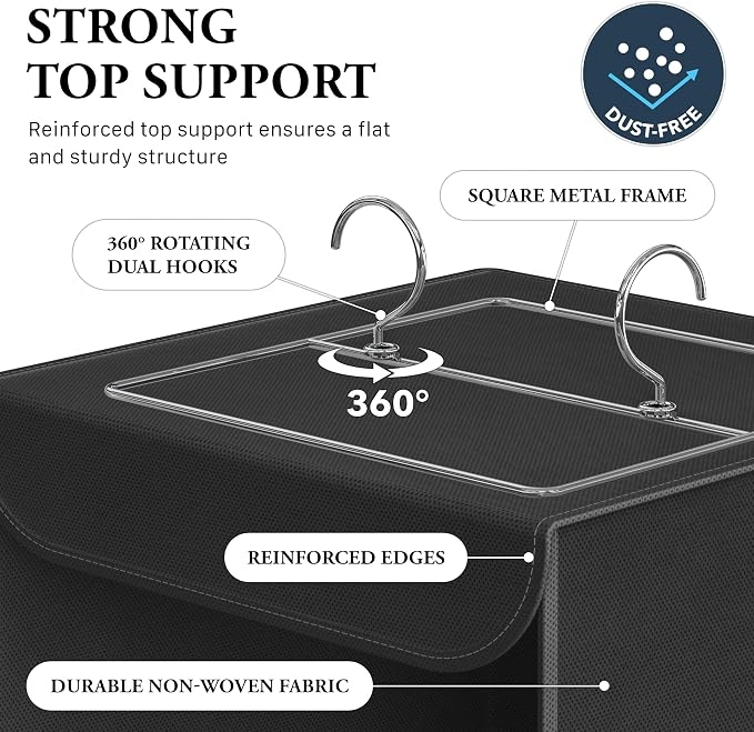 Simple Houseware 3 Shelf Hanging Closet Organizer, Black | 360° Rotating Dual Hooks, Top Support Metal Frame