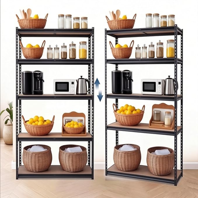 Heavy Duty Garage Storage Shelves, 5-Tier Metal Adjustable Shelving Unit, Storage Shelving with 2500 LBS Capacity for Kitchen Pantry Basement Bathroom Laundry, 36" l x 18" w x 72" h