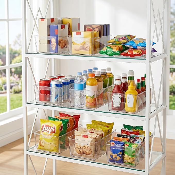 Vtopmart 6pcs Clear Storage Bins with Handles | BPA-free Plastic Storage Containers, Easy to Move, For Fridge Freezer, Pantry Cabinet Kitchen Organization, Built to Last