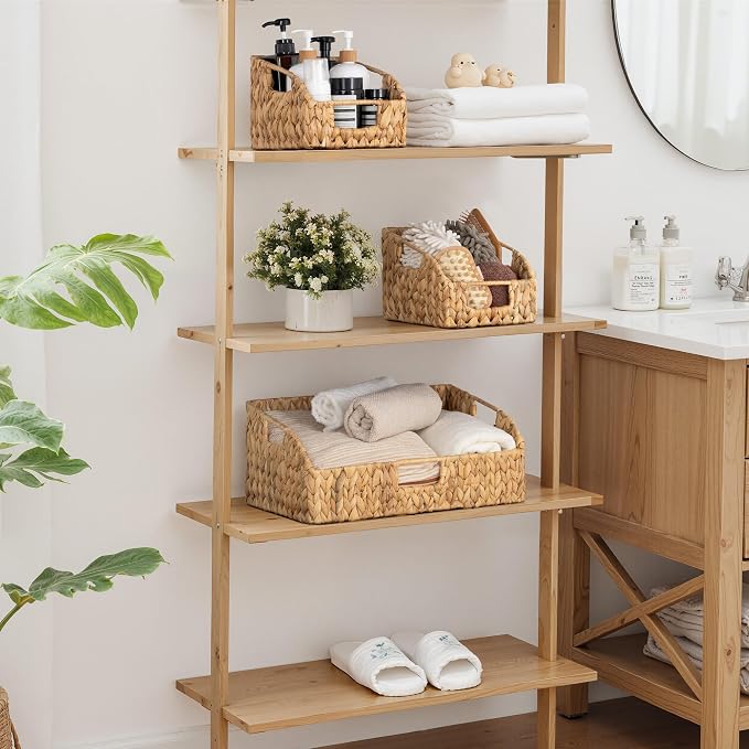 StorageWorks Water Hyacinth Basket Organizer,Pantry Storage Baskets,3-Pack | Wicker Baskets with Handles,Handwoven Shelf Baskets for Organizing,Handwoven Pantry Organizers and Storage,Pantry Baskets