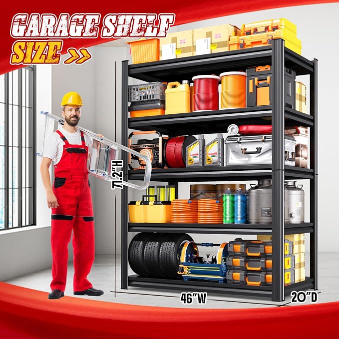 5-Tier Heavy Duty Metal Garage Shelving 3 Pack 71.2" Hx46 Wx20 D | Adjustable Shelf Height, Powder-Coated Finish, Tool-Free Assembly, Rust-Resistant Steel, Warehouse & Workshop Use