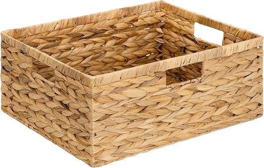 GRANNY SAYS Wicker Storage Basket for Shelves, Extra Large Water Hyacinth Wicker Basket, Woven Basket for Storage, Rectangular Shelf Basket with Handles for Pantry Shelves,1-Pack