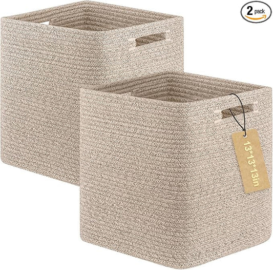 OIAHOMY Storage Cubes, 13 Inch Cube Storage Organizer, Collapsible Storage Bins, Baskets for Organizing, Storage Bins for Shelves-Brown, 2-PACK
