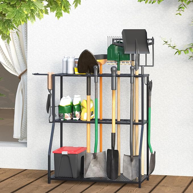 Organizer Yard Tool Storage Rack Garden Organizer Tool Holder | Shed Outdoor Black