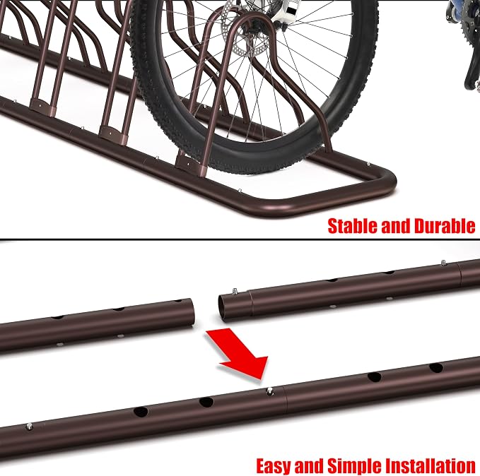 Simple Houseware 5-Bike Adjustable Floor Storage Rack for Garage, Bronze | Bicycle Parking Stand Organizer for Road and Kids Bikes