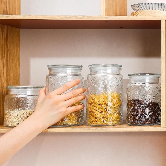 Glass Storage Containers With Lids, Glass Jars With Lids, 24oz, Set Of 3 | Airtight Glass Food Storage Containers, Kitchen Canisters For Sugar, Coffee, Tea, Spice, Flour, Candy, Pasta, Cereal
